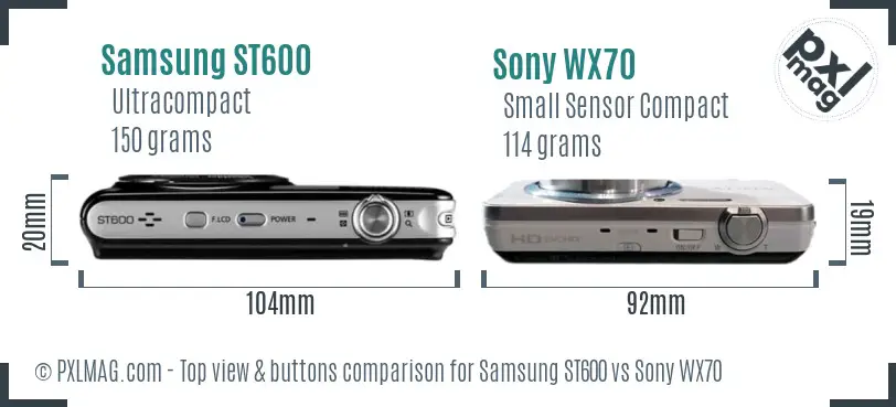 Samsung ST600 vs Sony WX70 top view buttons comparison
