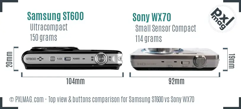 Samsung ST600 vs Sony WX70 top view buttons comparison Samsung ST600 vs Sony WX70 top view buttons comparison