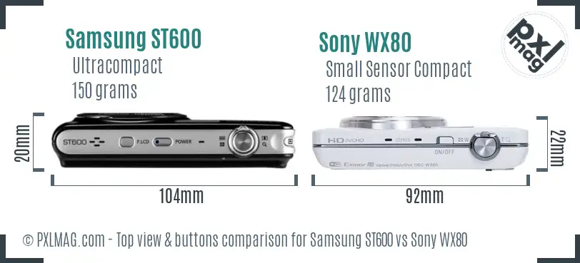Samsung ST600 vs Sony WX80 top view buttons comparison Samsung ST600 vs Sony WX80 top view buttons comparison