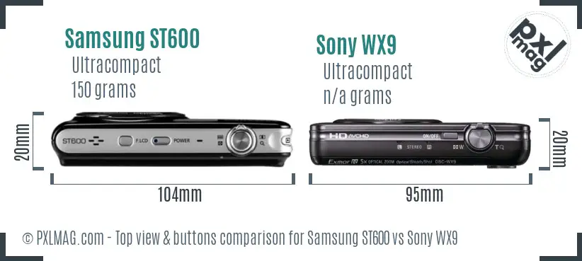 Samsung ST600 vs Sony WX9 top view buttons comparison