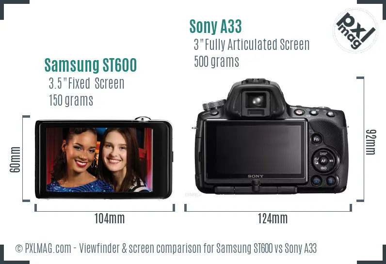 Samsung ST600 vs Sony A33 Screen and Viewfinder comparison