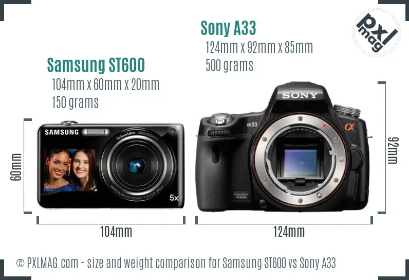 Samsung ST600 vs Sony A33 size comparison