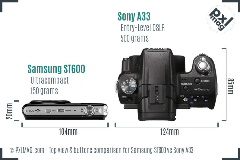 Samsung ST600 vs Sony A33 top view buttons comparison