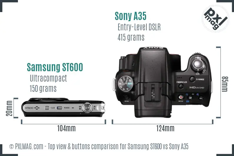 Samsung ST600 vs Sony A35 top view buttons comparison