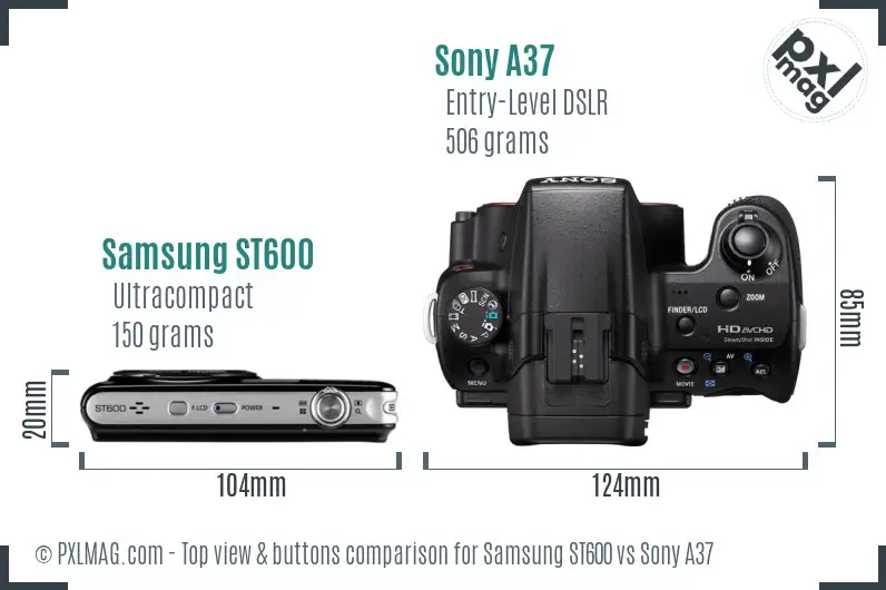 Samsung ST600 vs Sony A37 top view buttons comparison Samsung ST600 vs Sony A37 top view buttons comparison