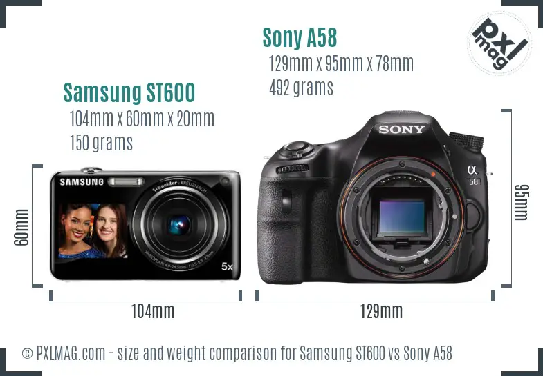 Samsung ST600 vs Sony A58 size comparison