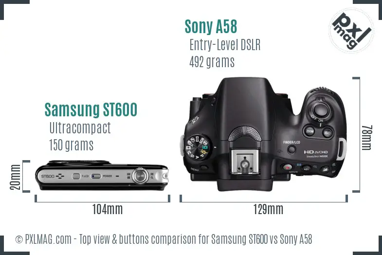 Samsung ST600 vs Sony A58 top view buttons comparison
