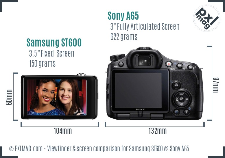 Samsung ST600 vs Sony A65 Screen and Viewfinder comparison