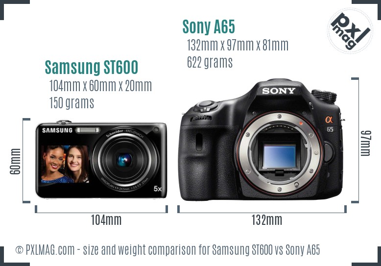 Samsung ST600 vs Sony A65 size comparison