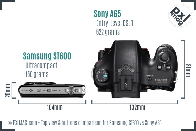 Samsung ST600 vs Sony A65 top view buttons comparison