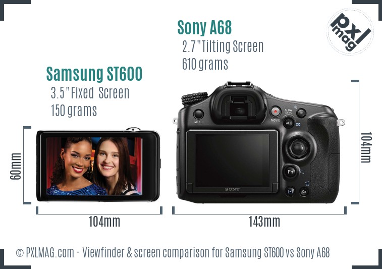 Samsung ST600 vs Sony A68 Screen and Viewfinder comparison