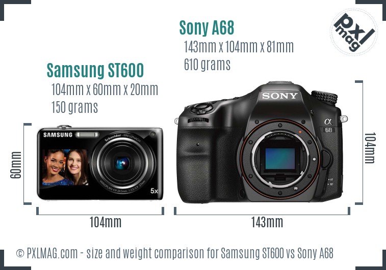 Samsung ST600 vs Sony A68 size comparison