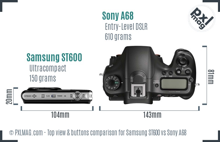 Samsung ST600 vs Sony A68 top view buttons comparison