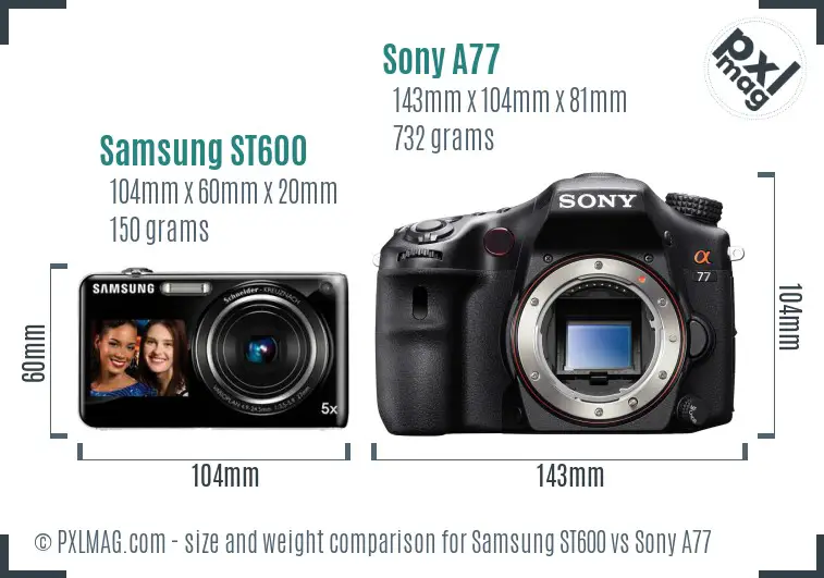 Samsung ST600 vs Sony A77 size comparison