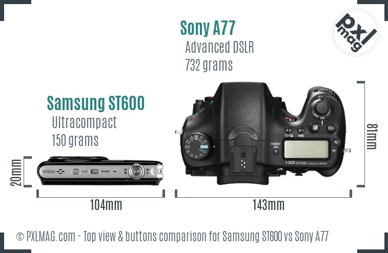 Samsung ST600 vs Sony A77 top view buttons comparison