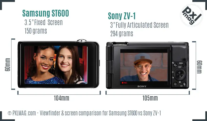 Samsung ST600 vs Sony ZV-1 Screen and Viewfinder comparison