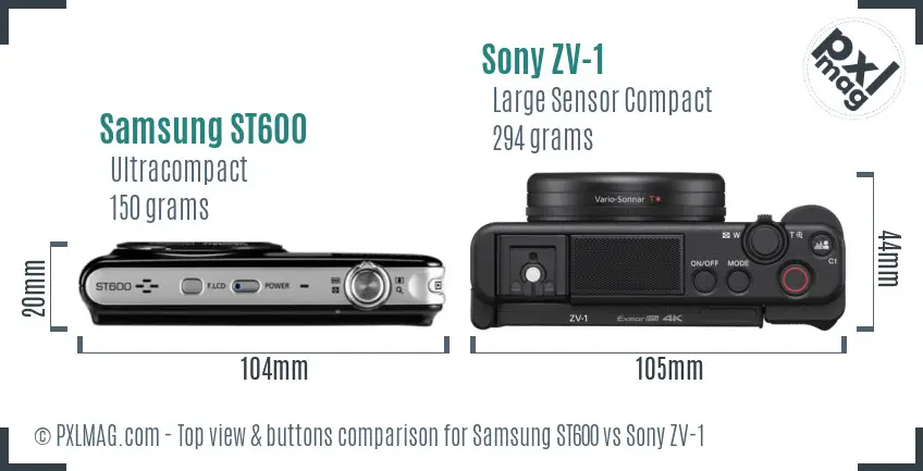 Samsung ST600 vs Sony ZV-1 top view buttons comparison