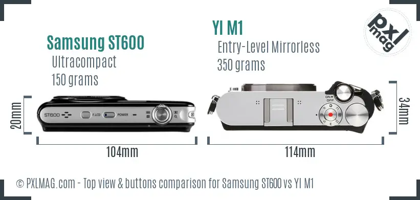 Samsung ST600 vs YI M1 top view buttons comparison Samsung ST600 vs YI M1 top view buttons comparison