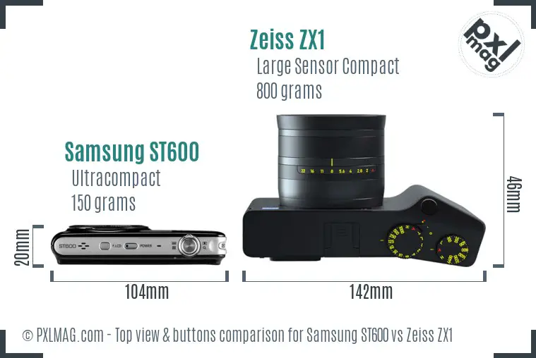Samsung ST600 vs Zeiss ZX1 top view buttons comparison