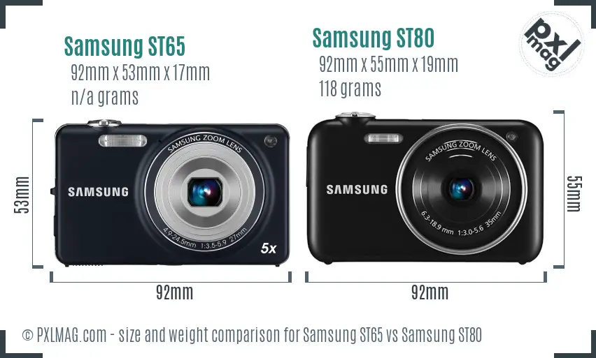 Samsung ST65 vs Samsung ST80 size comparison