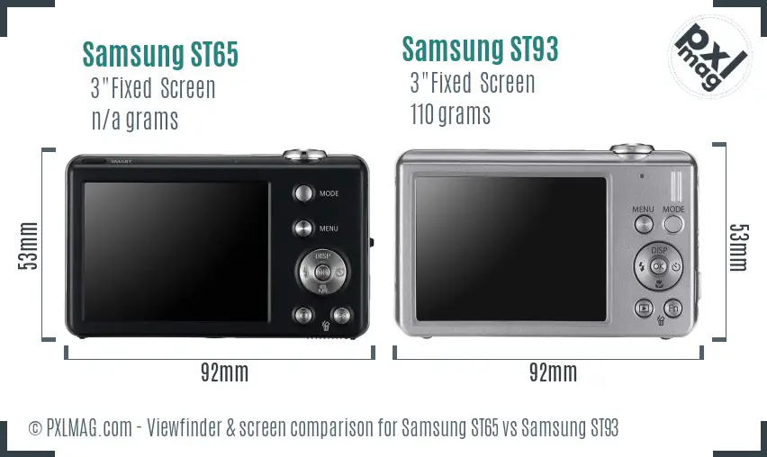 Samsung ST65 vs Samsung ST93 Screen and Viewfinder comparison