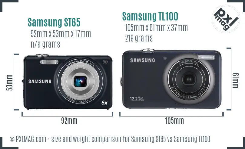 Samsung ST65 vs Samsung TL100 size comparison