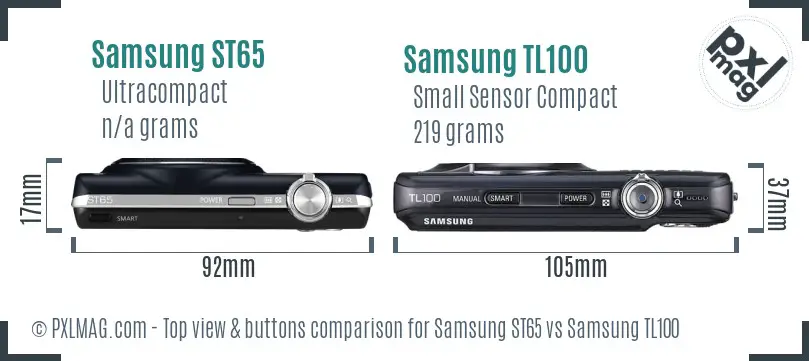 Samsung ST65 vs Samsung TL100 top view buttons comparison