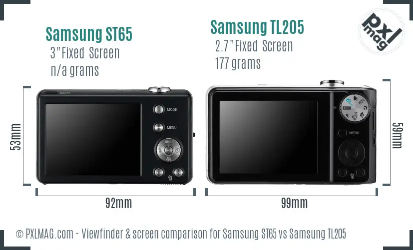 Samsung ST65 vs Samsung TL205 Screen and Viewfinder comparison