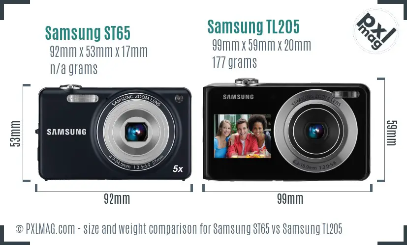 Samsung ST65 vs Samsung TL205 size comparison