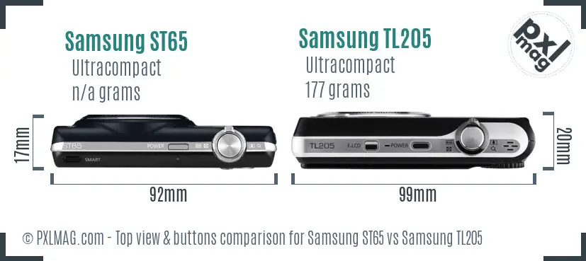 Samsung ST65 vs Samsung TL205 top view buttons comparison