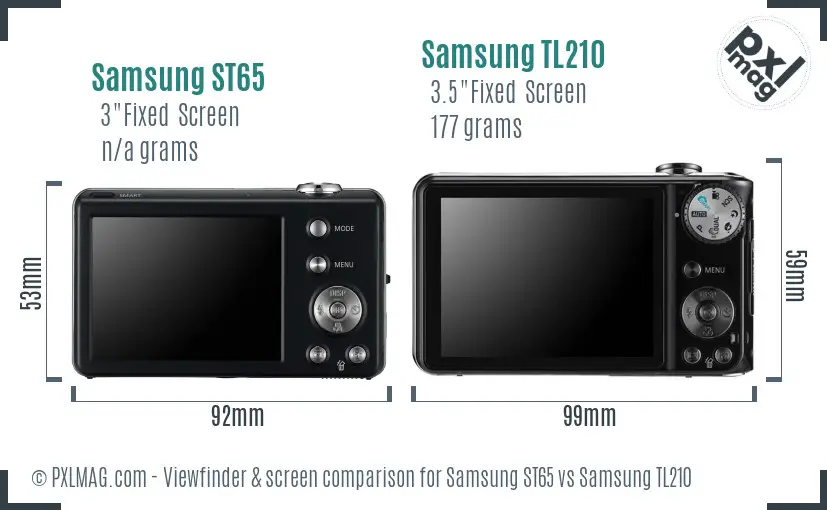Samsung ST65 vs Samsung TL210 Screen and Viewfinder comparison