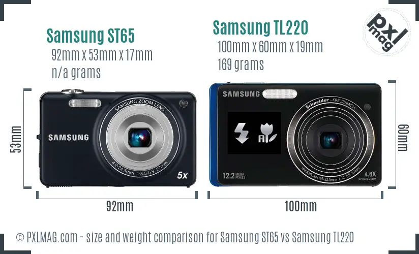 Samsung ST65 vs Samsung TL220 size comparison