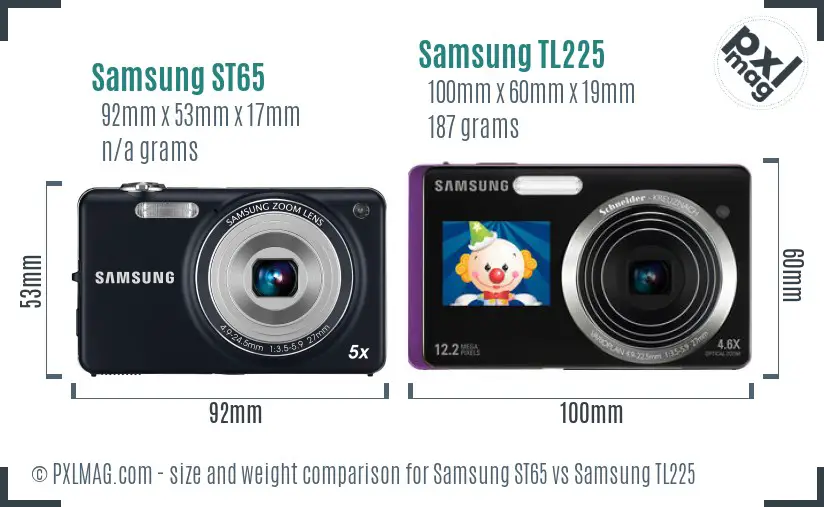 Samsung ST65 vs Samsung TL225 size comparison