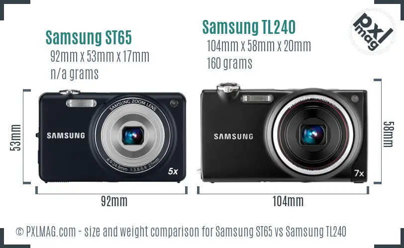 Samsung ST65 vs Samsung TL240 size comparison