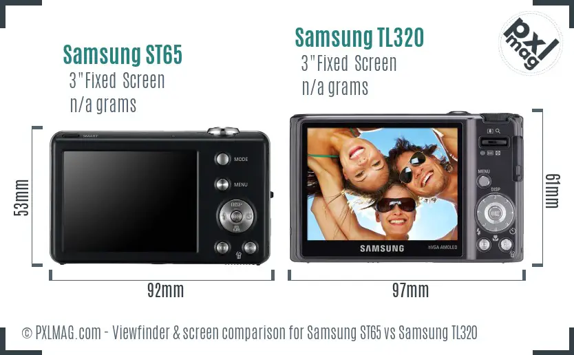 Samsung ST65 vs Samsung TL320 Screen and Viewfinder comparison