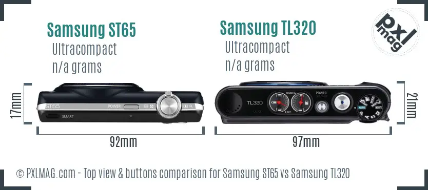 Samsung ST65 vs Samsung TL320 top view buttons comparison