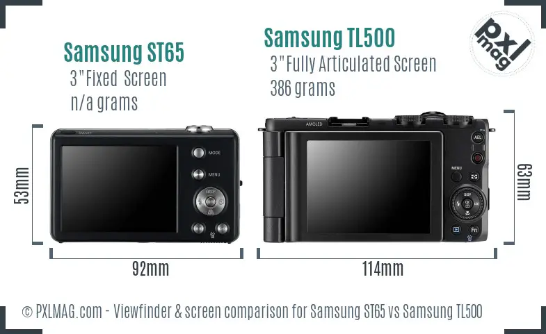 Samsung ST65 vs Samsung TL500 Screen and Viewfinder comparison