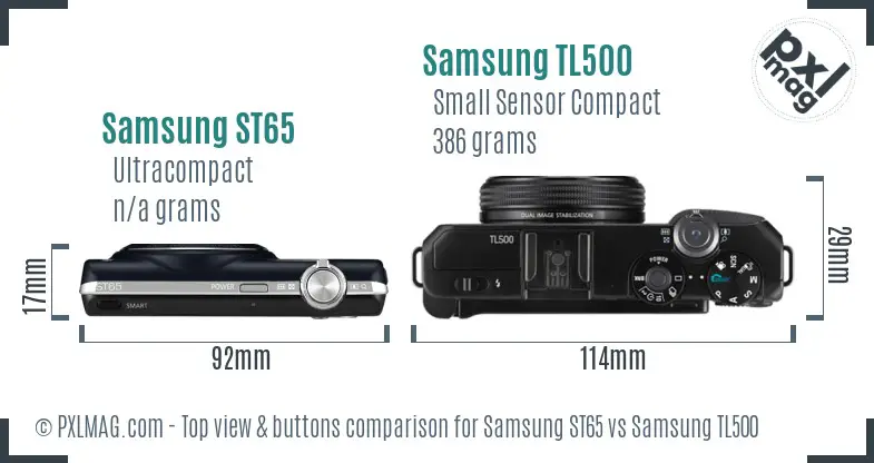 Samsung ST65 vs Samsung TL500 top view buttons comparison