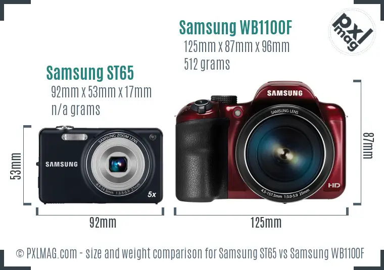 Samsung ST65 vs Samsung WB1100F size comparison