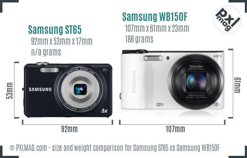 Samsung ST65 vs Samsung WB150F size comparison