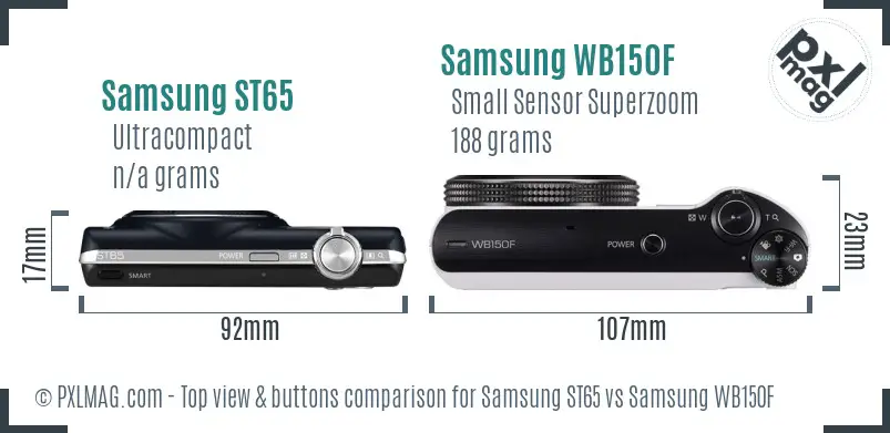 Samsung ST65 vs Samsung WB150F top view buttons comparison