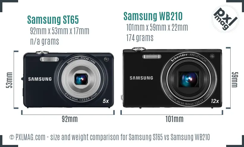 Samsung ST65 vs Samsung WB210 size comparison