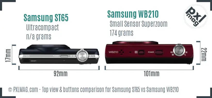 Samsung ST65 vs Samsung WB210 top view buttons comparison
