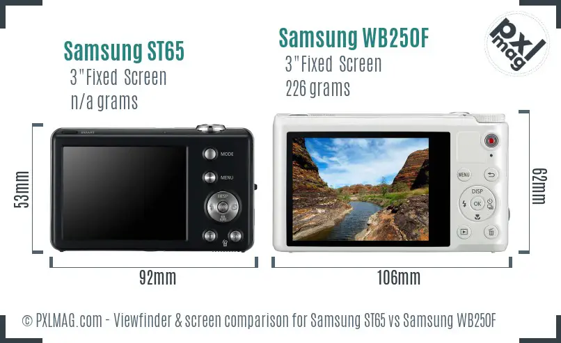 Samsung ST65 vs Samsung WB250F Screen and Viewfinder comparison