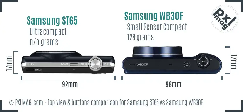 Samsung ST65 vs Samsung WB30F top view buttons comparison