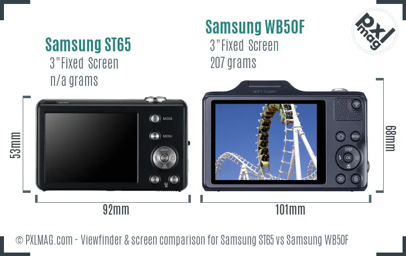 Samsung ST65 vs Samsung WB50F Screen and Viewfinder comparison