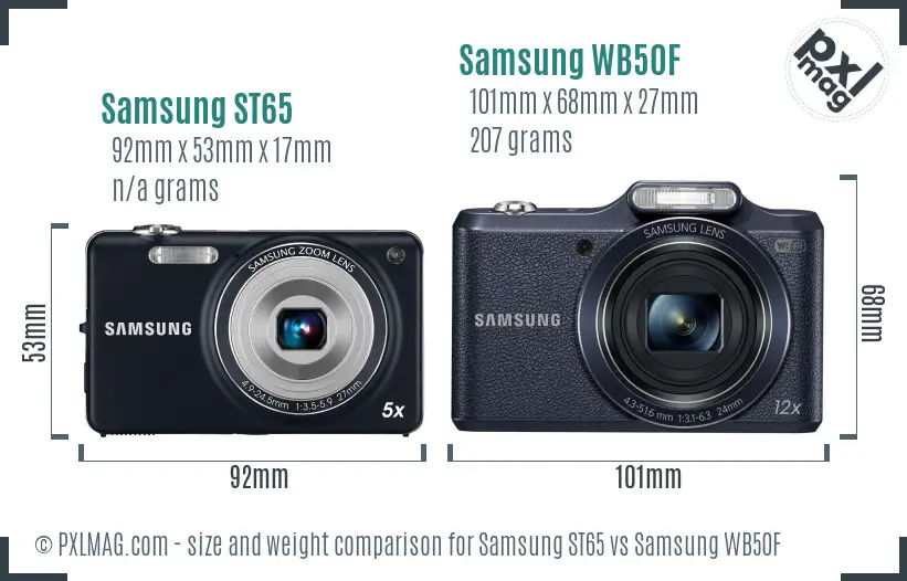 Samsung ST65 vs Samsung WB50F size comparison