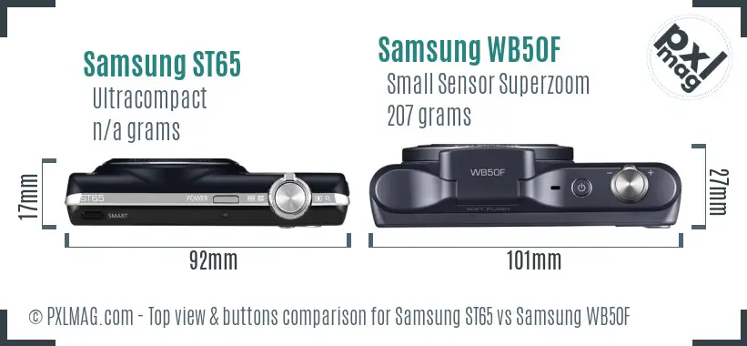 Samsung ST65 vs Samsung WB50F top view buttons comparison