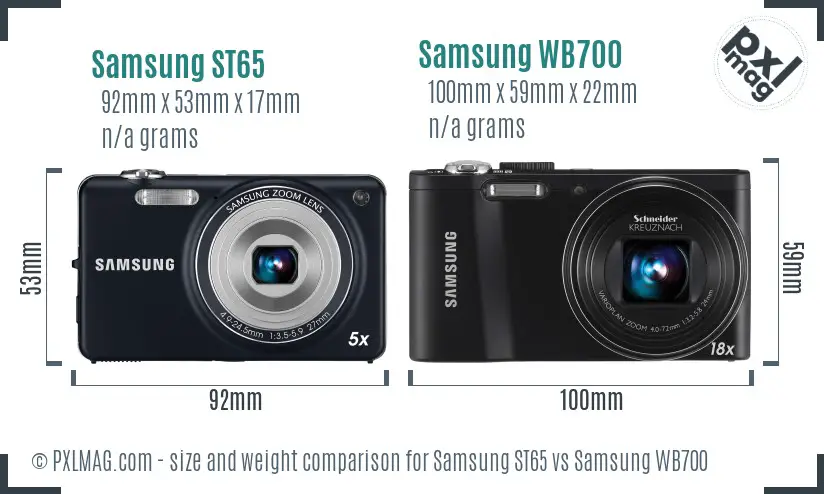 Samsung ST65 vs Samsung WB700 size comparison