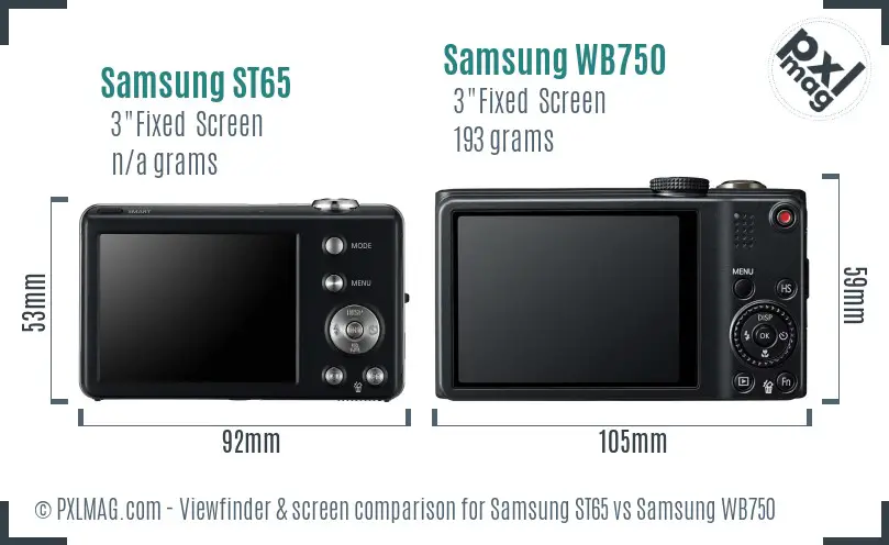 Samsung ST65 vs Samsung WB750 Screen and Viewfinder comparison